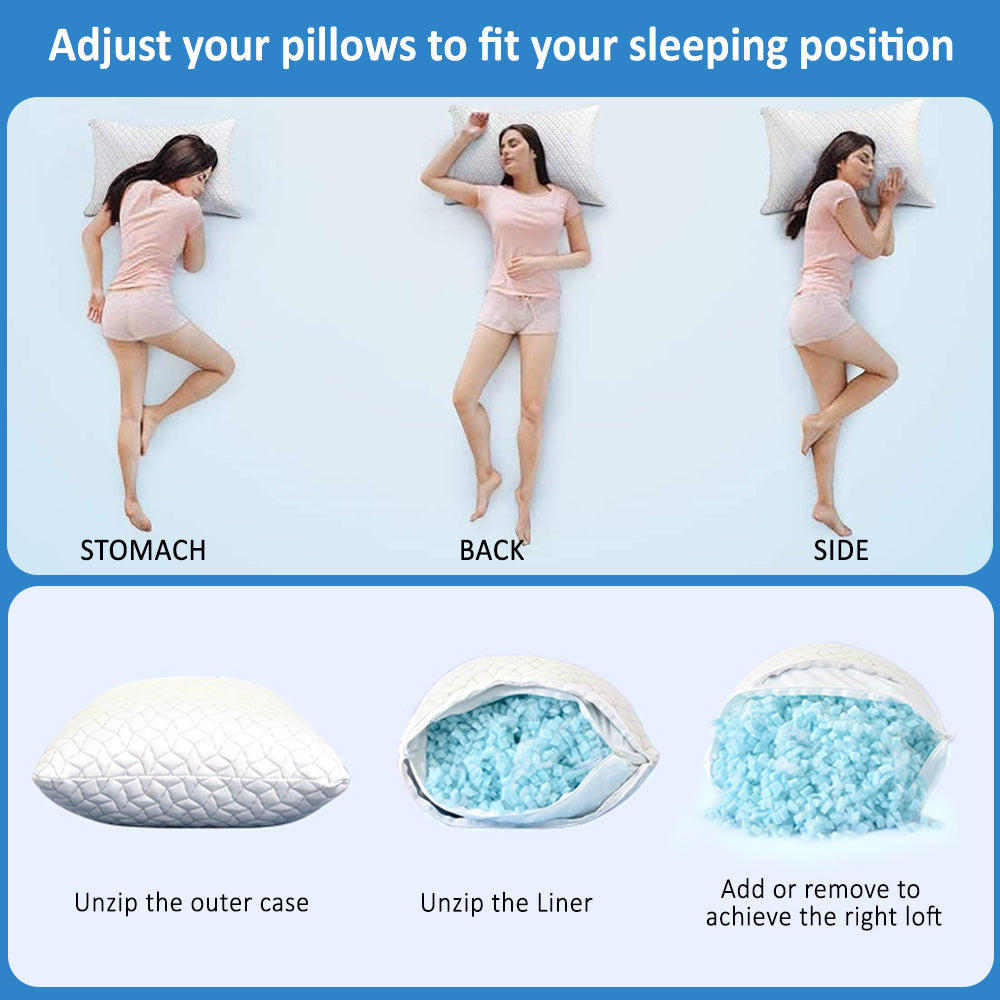 Bed Pillows for Sleeping, 1-Pack Memory Foam Pillow (20"x 26") with Adjustable Loft Cooling Bamboo Pillow for Side and Back Sleepers, Washable Removable Derived