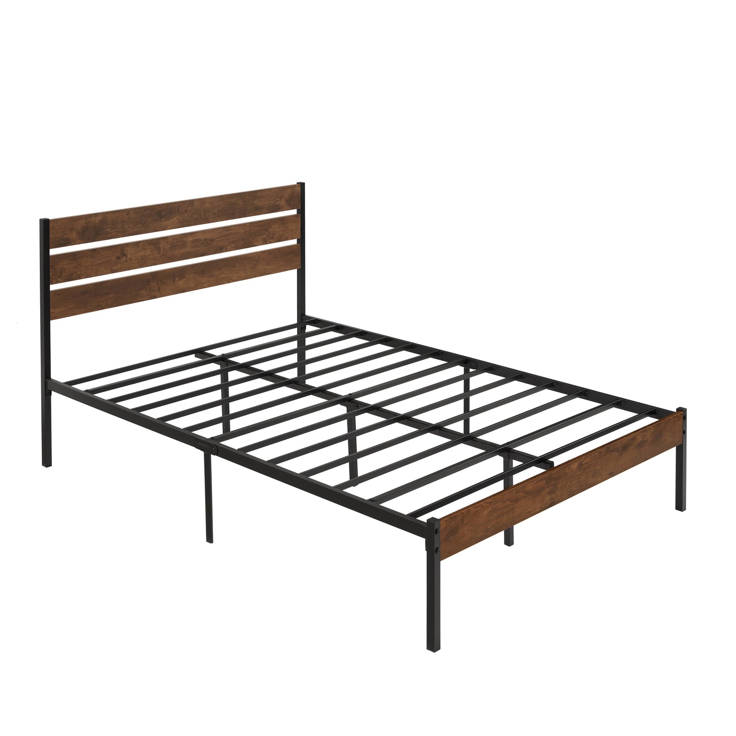 Full Size Bed Frame with Wood Headboard, Metal Frame with Strong Slats, Noise Free,No Box Spring Needed-Brown.