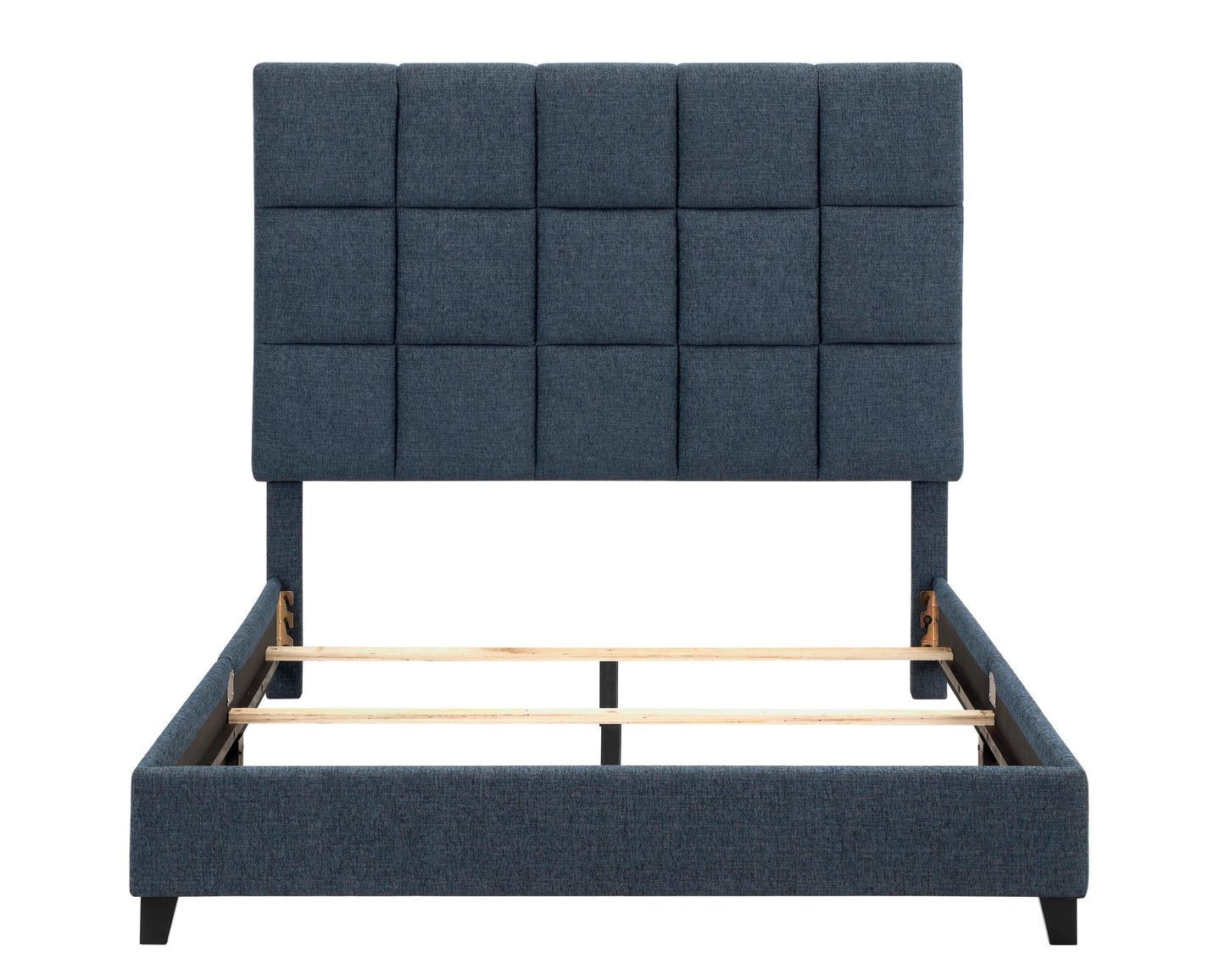 Bridgevine Home Queen Size Navy Blue Denim Squares Upholstered Platform Bed