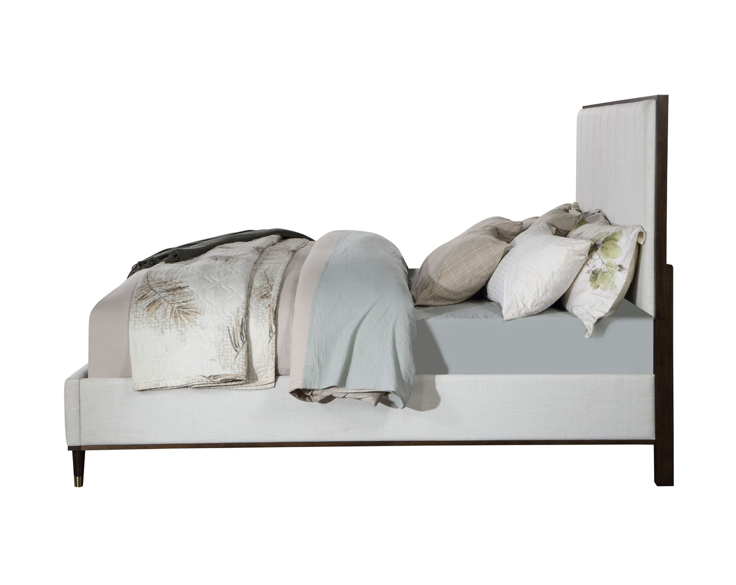 ACME Carena Eastern King Bed, Light Gray Fabric, White & Brown Finish BD02026EK