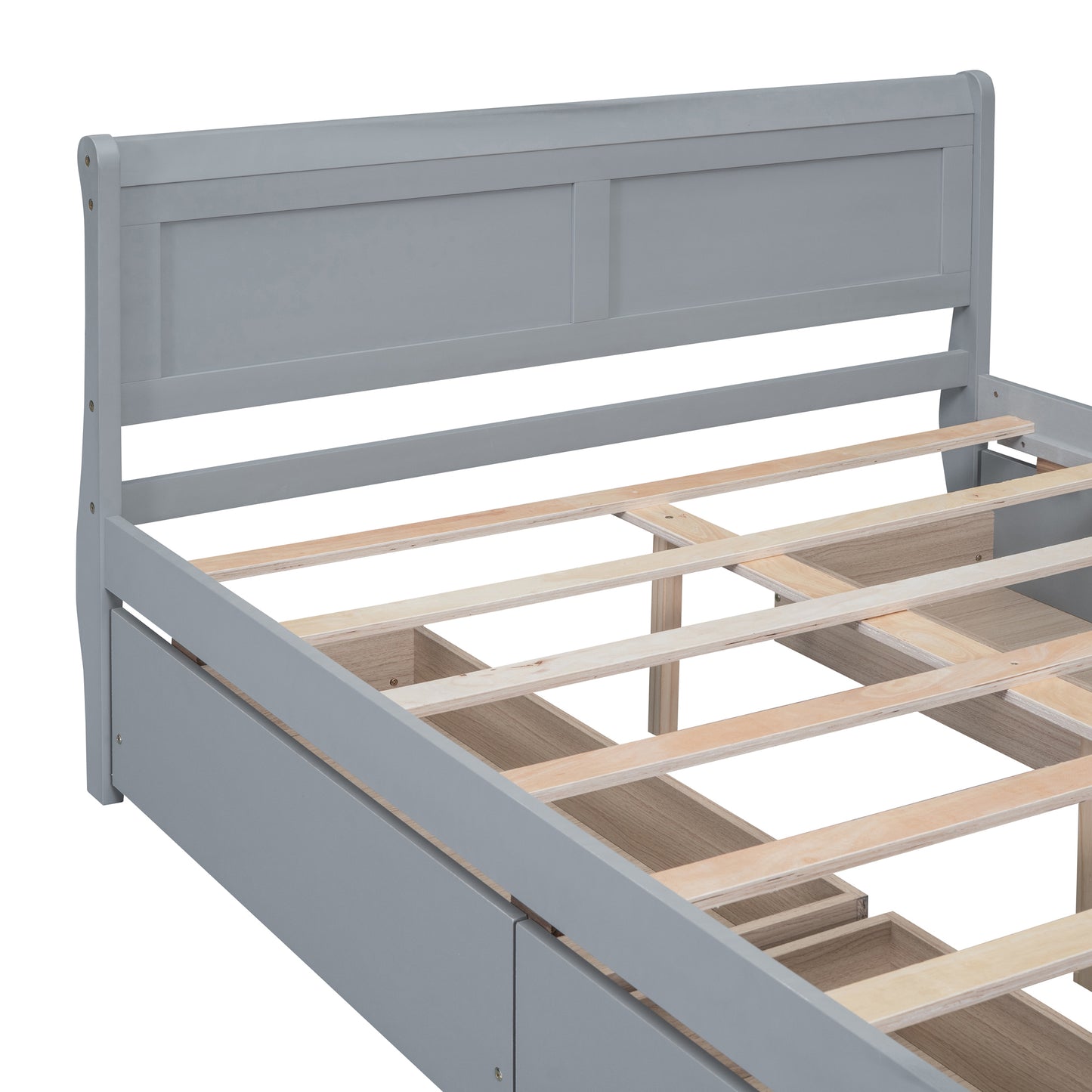 Full Size Wood Platform Bed with 4 Drawers and Streamlined Headboard & Footboard, Gray