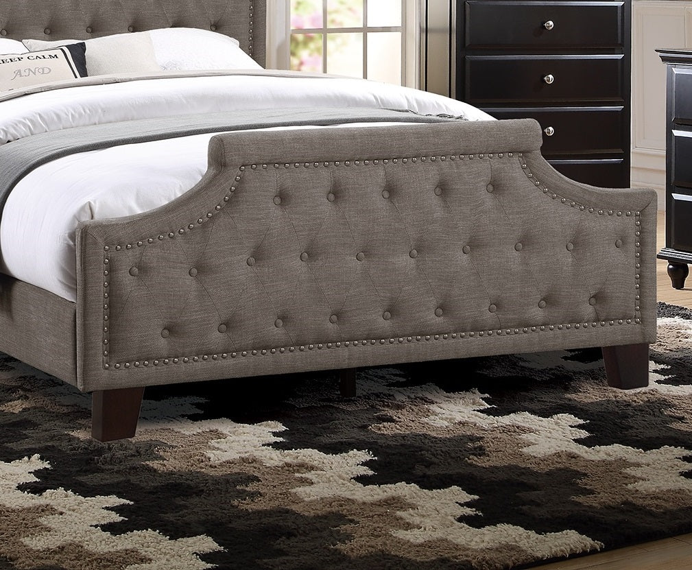 Modern Style Brown Polyfiber American Traditional 1pcs Eastern King Size Bed Only Button Tufted Headboard Footboard Bedroom Furniture