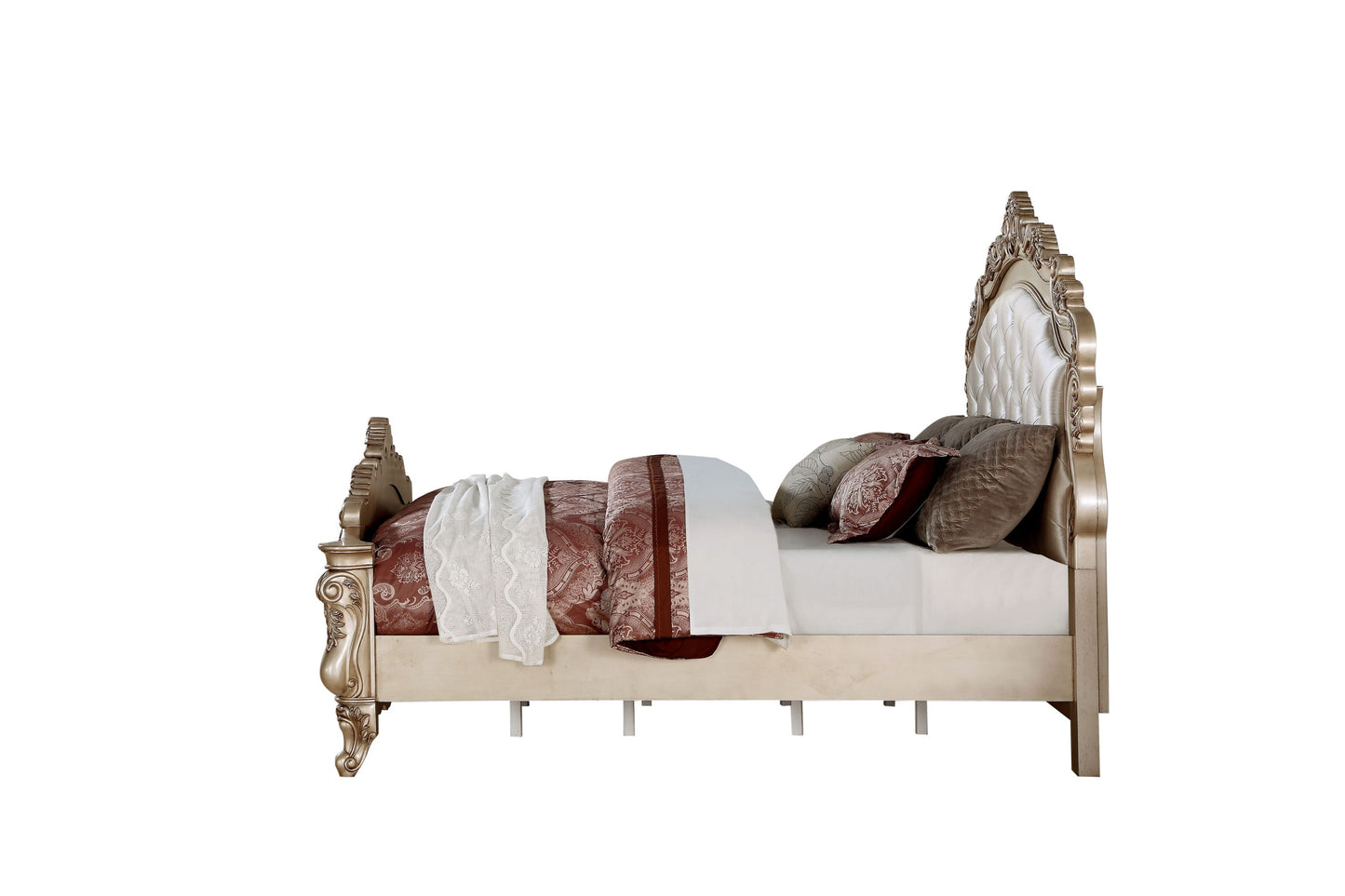 ACME Gorsedd Eastern King Bed in Fabric & Antique White 27437EK