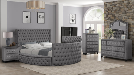 Modern Style Crystal Tufted Queen 5PC Bed room set Made with wood in Gray