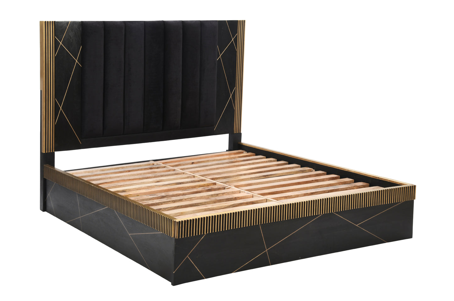 Modern Style 5Pc King Bedroom Set Made With Wood and Finished with Black and Brass Metal