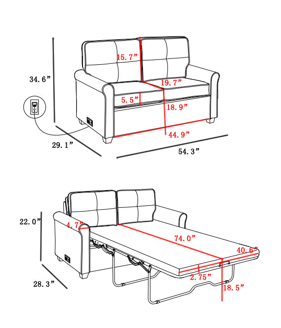 Fashion pull-out sofa bed with mattress, fabric