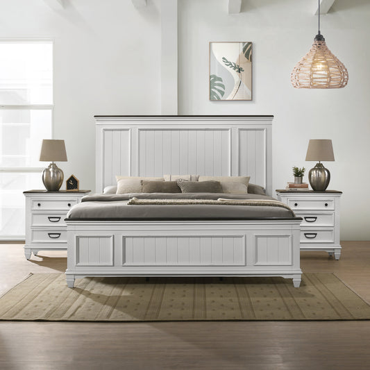 Clelane 3-Piece Wood Bedroom Set, Shiplap Panel King Bed and 2 Nightstands