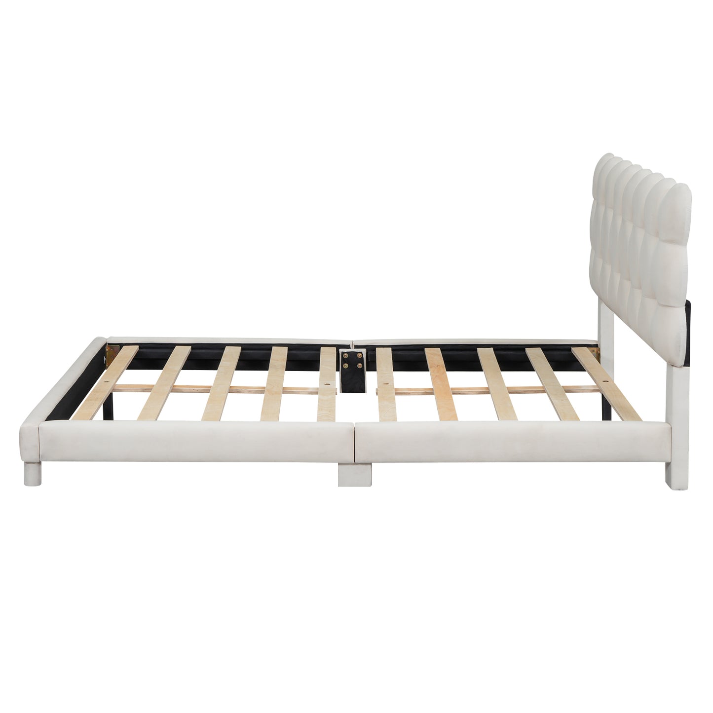 Full Size Upholstered Platform Bed with Soft Headboard,Beige