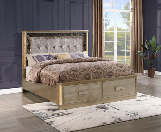 King Bed Made with Wood in Gold