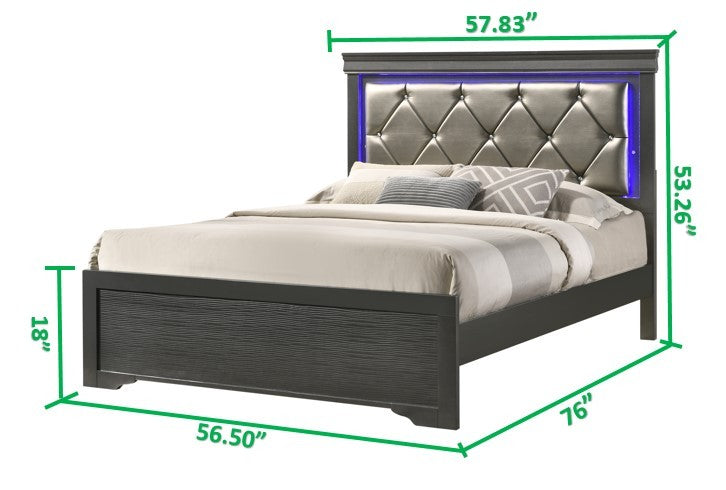 Modern Full Size LED Bed made with Wood in Gray