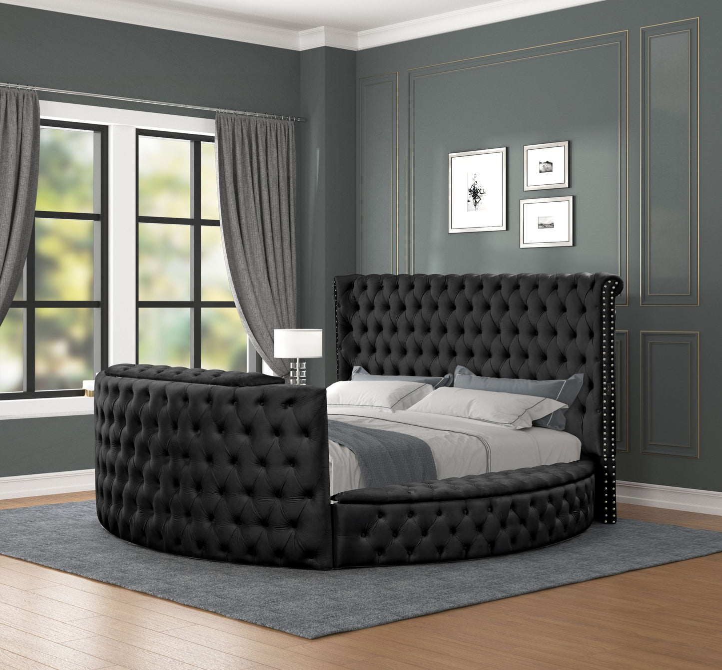 Juego de dormitorio de 5 piezas con mechones de cristal de estilo moderno, tamaño Queen, fabricado con madera en color negro