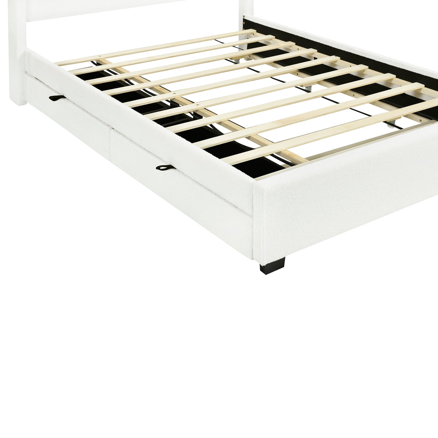 Full Size Upholstered Platform Bed with LED Frame, with Twin  Size Trundle and 2 drawers, Teddy Fleece, White