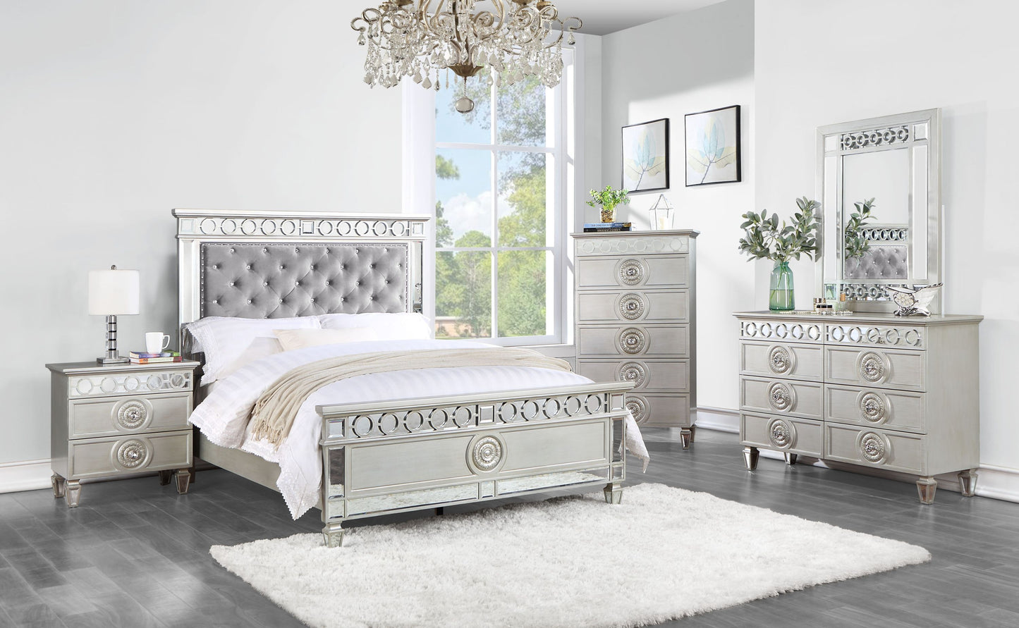 ACME Varian Full Bed, Gray Velvet, Silver & Mirrored Finish BD01411F