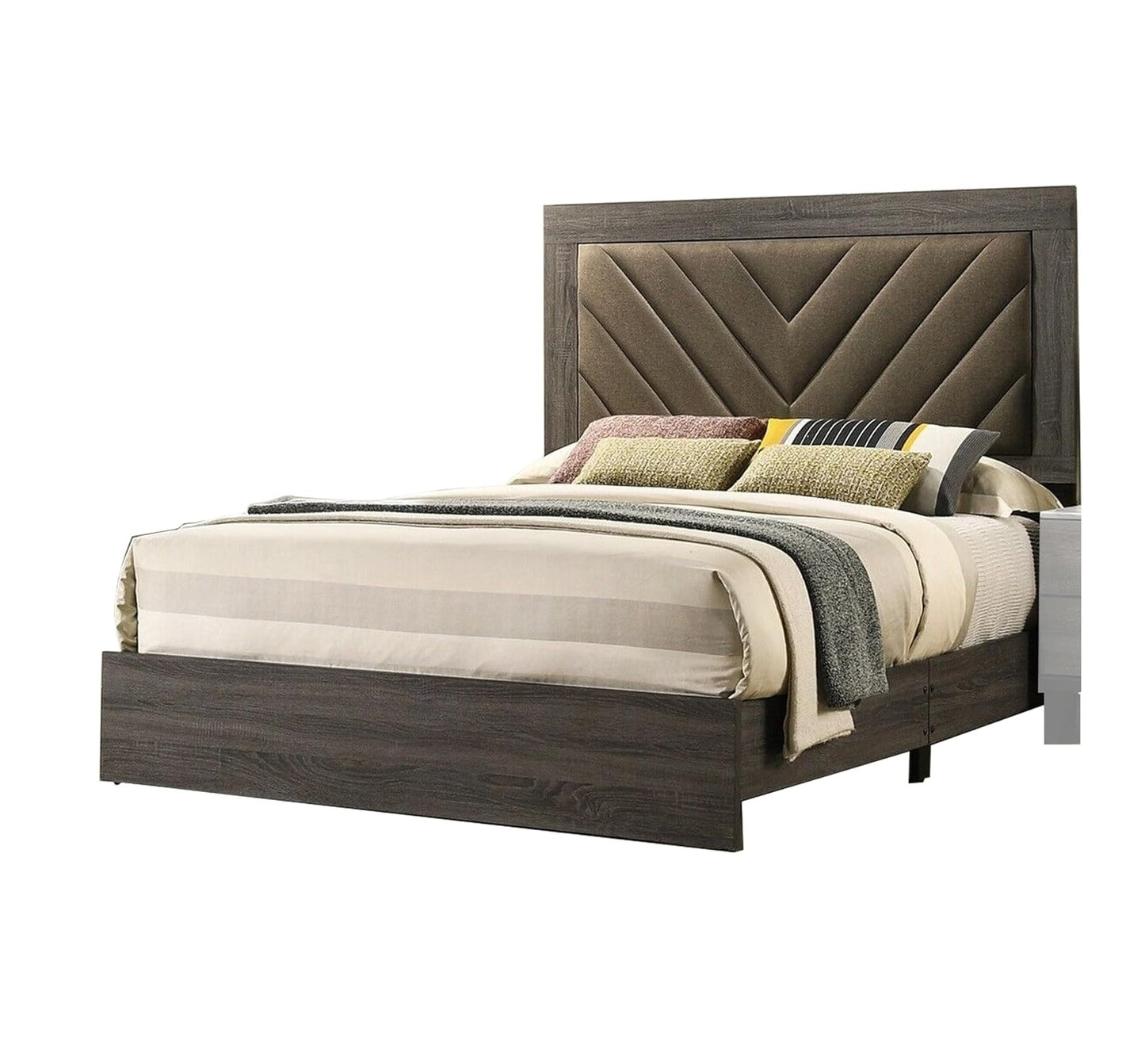 Contemporary 1pc California King Size Bed Bedroom Furniture Upholstered Headboard Rubberwood 1pc Bedframe Gray Finish