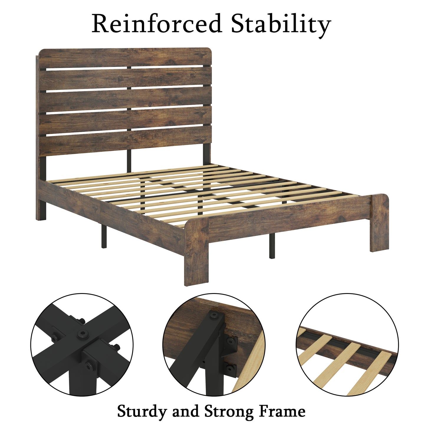 Bed Frame Full Size, Wood Platform Bed Frame  , Noise Free,No Box Spring Needed and Easy Assembly Tool,Large Under Bed Storage,Dark Brown