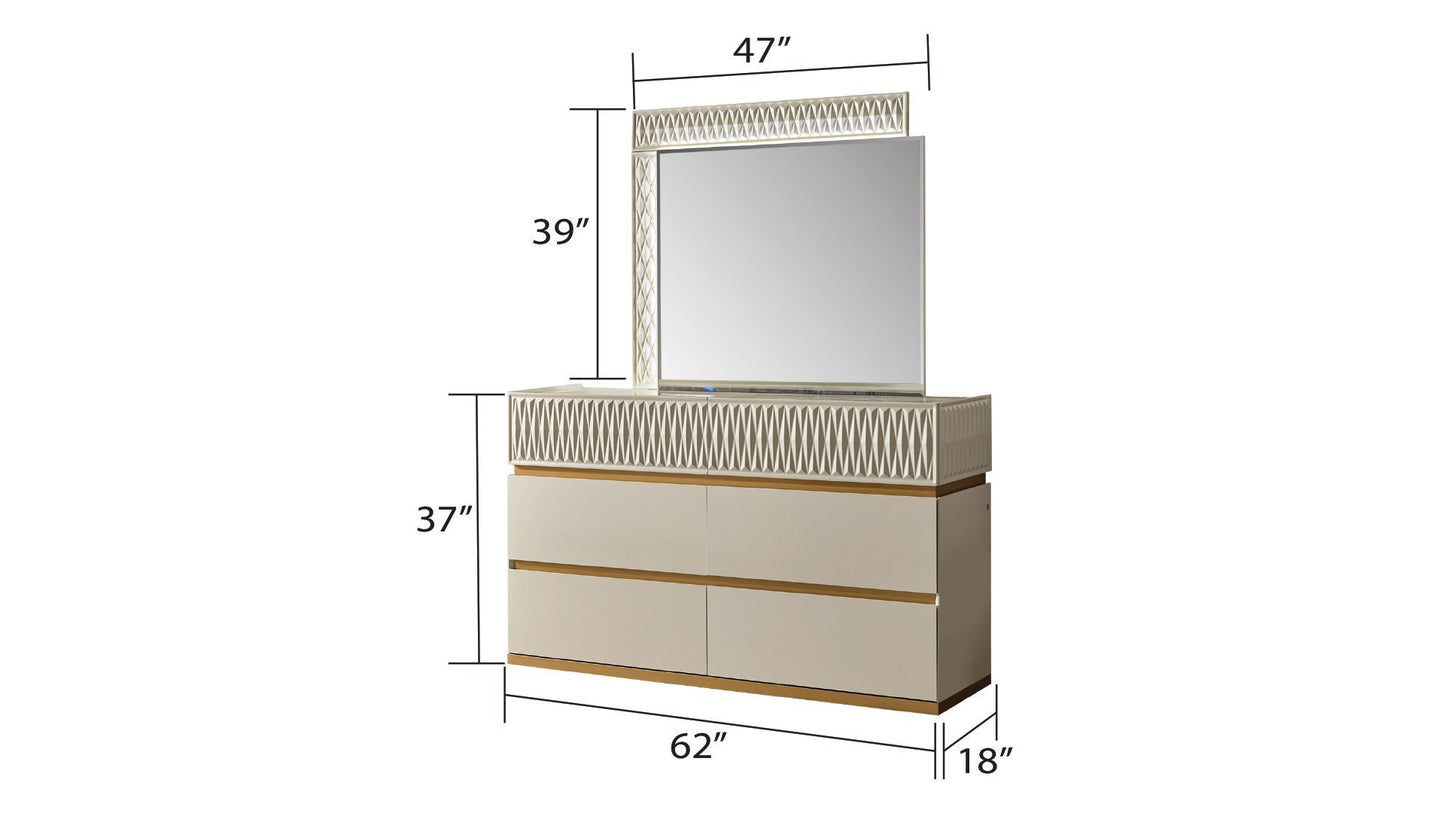 Juego de dormitorio de estilo moderno de 4 piezas con cama tamaño queen, fabricado con madera en color beige