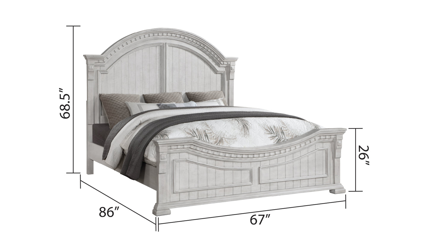 Juego de dormitorio de estilo transicional de 5 piezas tamaño queen fabricado con madera en color blanco antiguo