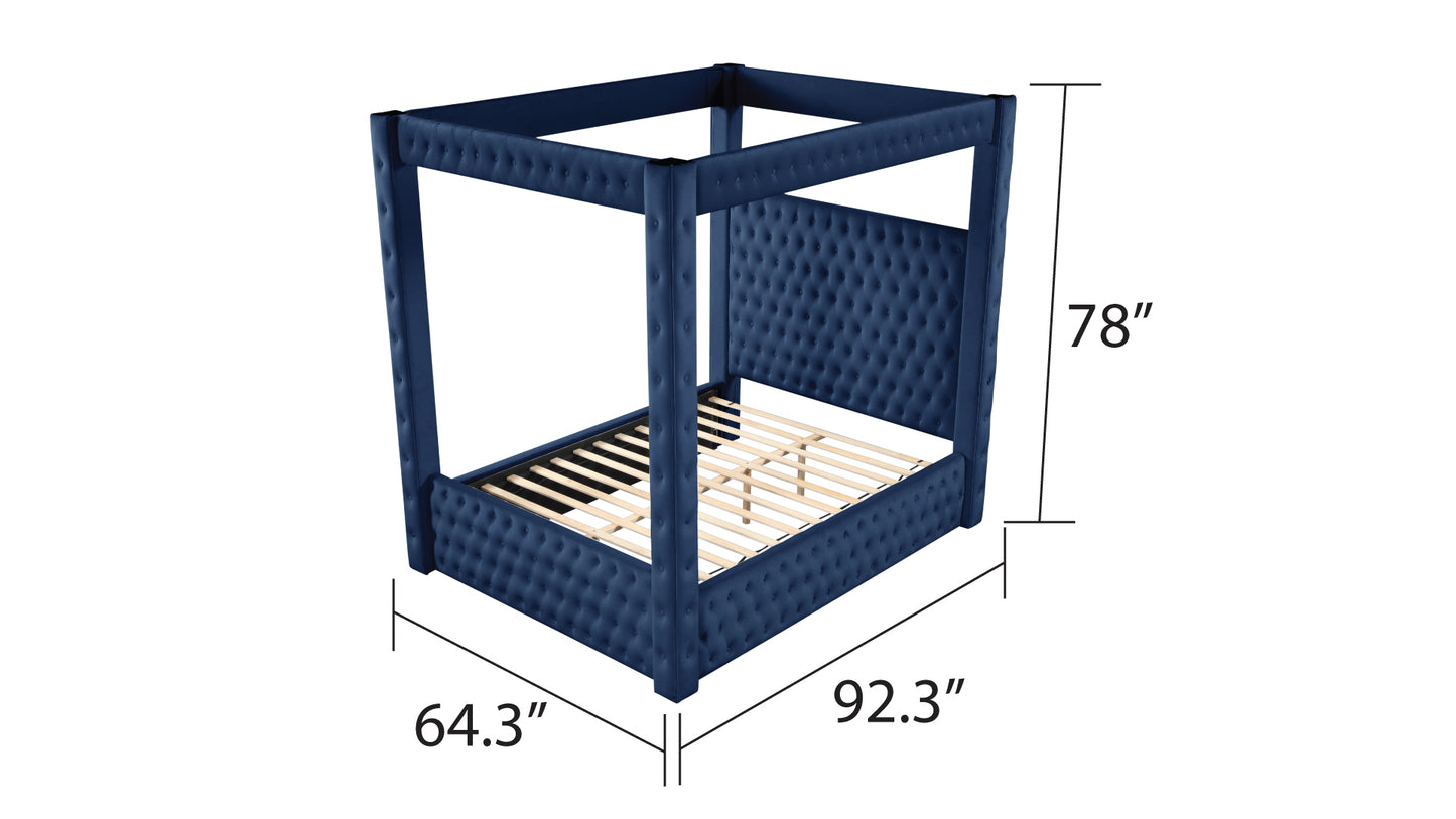 luxueux lit à baldaquin 5 pièces en bois bleu marine