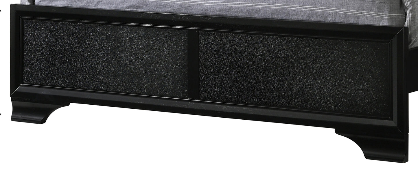 Modern Black Finish Upholstered 1pc Full Size LED Panel Bed Faux Diamond Tufted Bedroom Furniture