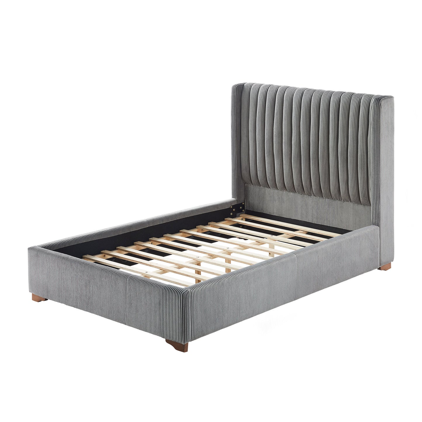 Full Size Modern Design Bed Frame Upholstered Queen Bed Frame Platform with Headboard Corduroy Headboard Wooden Slats Support, No Box Spring Needed,Mattress Foundation,Dark Grey