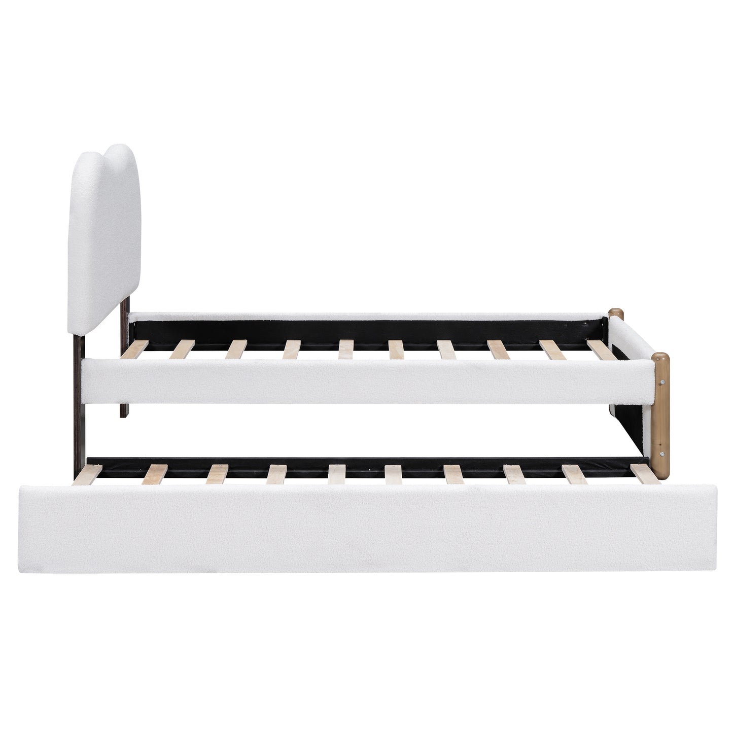 Lit plateforme rembourré pour lit simple avec pieds de support en bois et lit gigogne pour lit simple, blanc