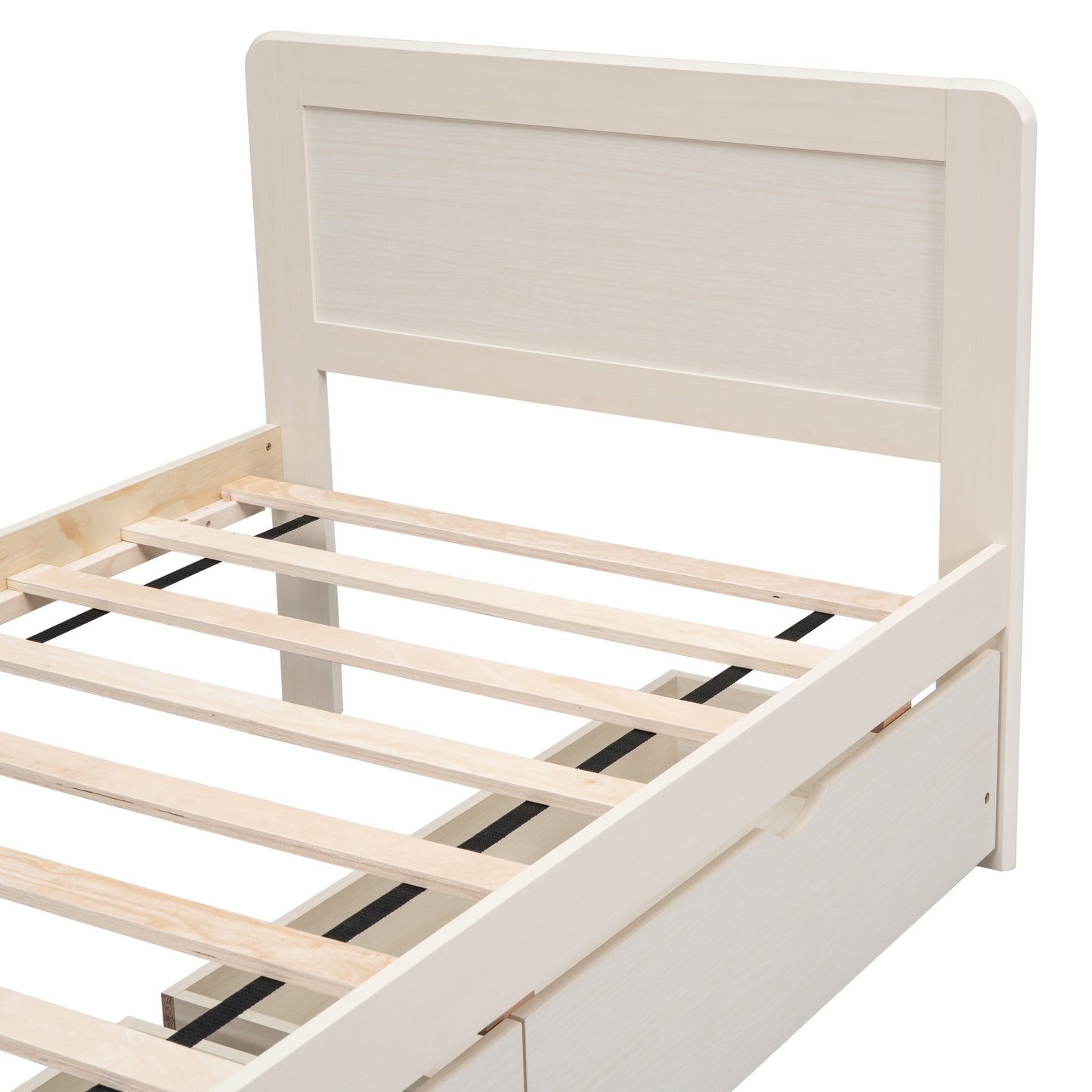 Modern Design Twin Size Platform Bed Frame with 2 Drawers for White Washed Color