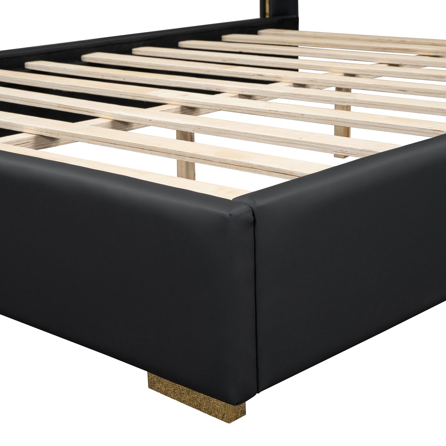 Full Size Upholstered Platform Bed with Metal Strips, Black