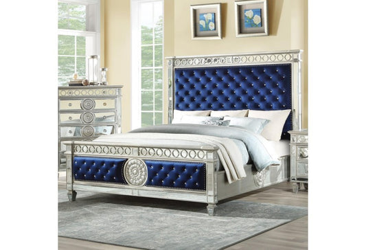 ACME Varian Queen Bed in Blue Velvet & Mirrored 26150Q