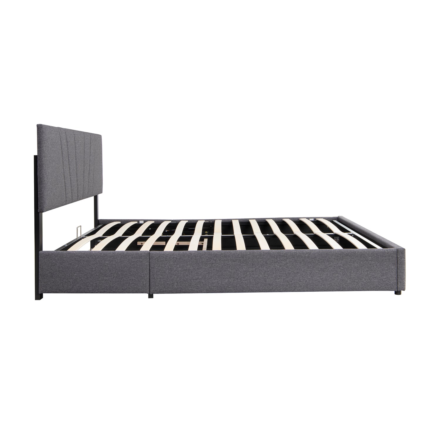 Full Upholstered Platform Bed with Lifting Storage, Full Size Bed Frame with Storage and Tufted Headboard,Wooden  Full Platform Bed for Kids Teens Adults,No Box Spring Needed( Full, Gray)