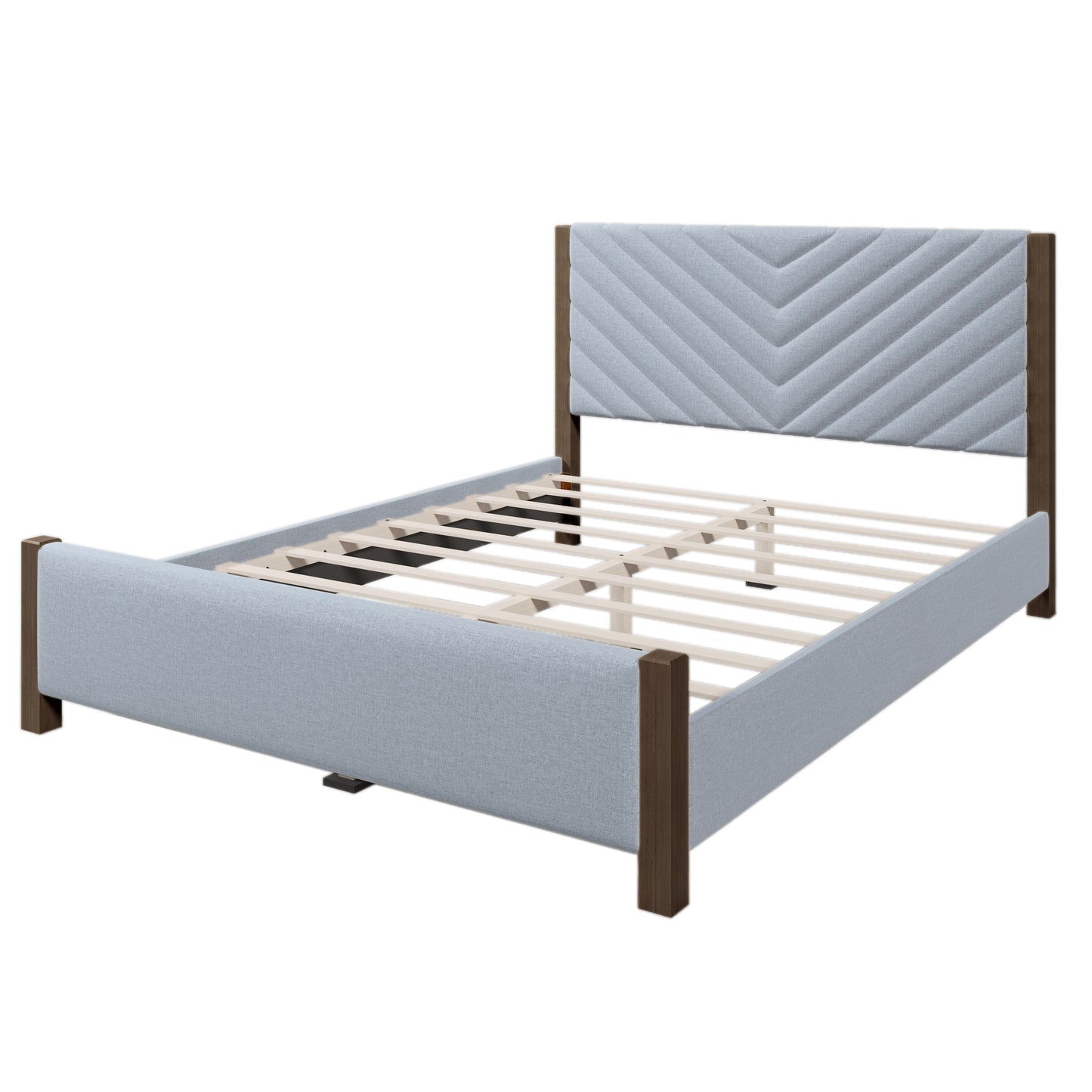 Modern Mid-Century Queen Upholstered Platform Bed Frame with Tufted Headboard and Solid Wood Legs,No Box Spring Needed,Gray