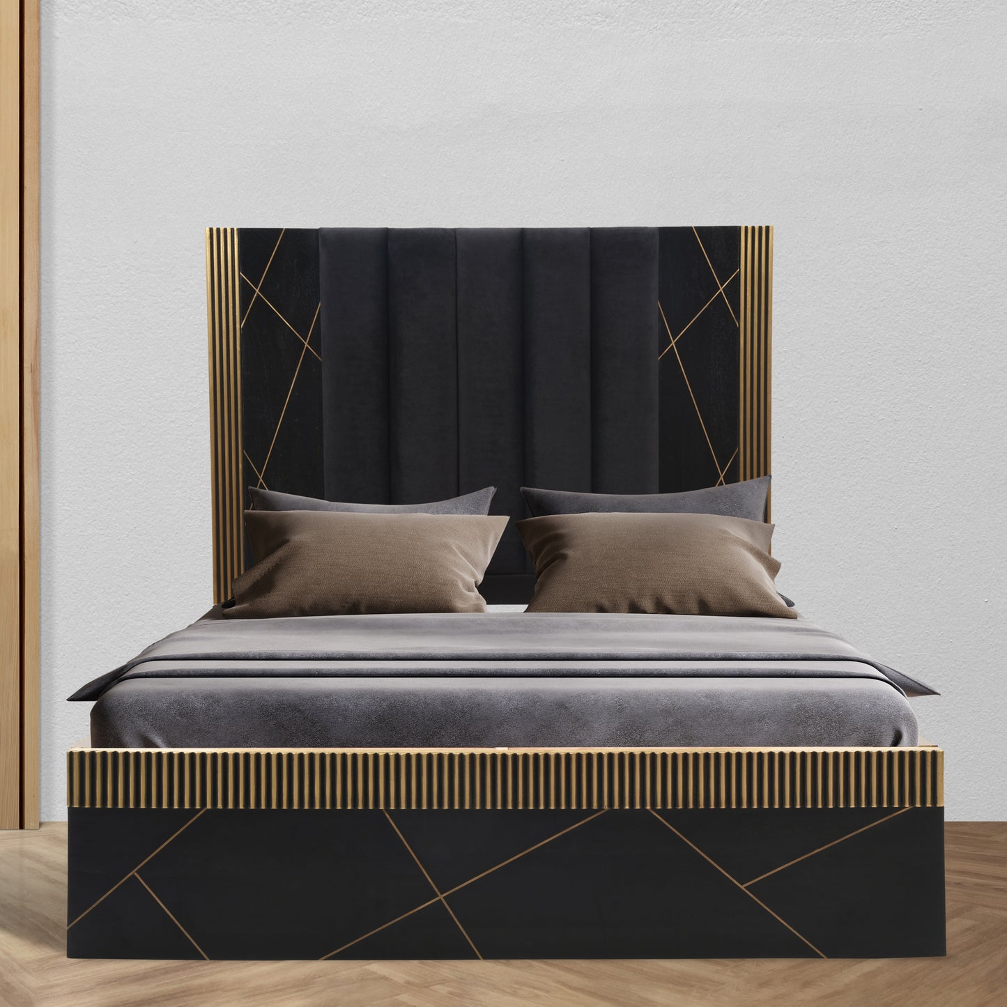 Modern Style 5Pc Queen Bedroom Set Made With Mango Wood and Finished with Brass Metal