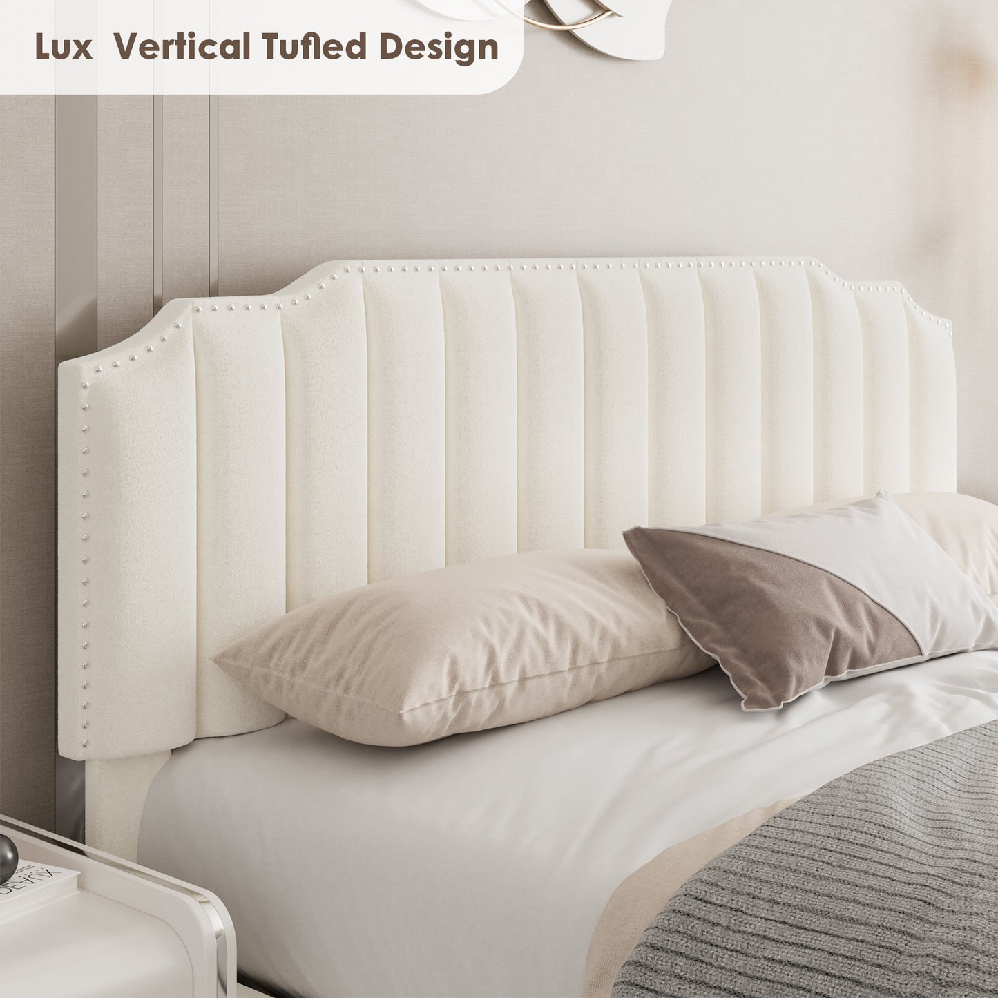 LIFT UP BEIGE VELVET FULL SIZE BED