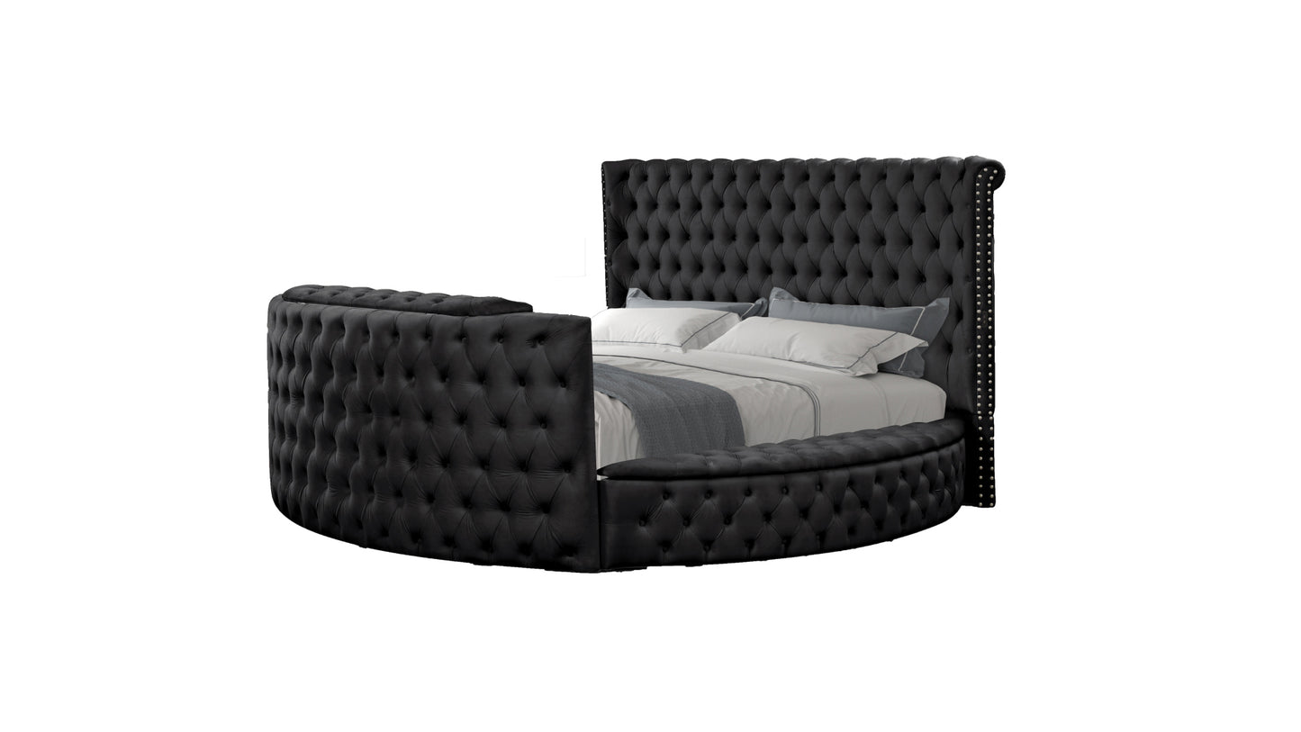 Modern Style Crystal Tufted Queen Bed  Made with wood in Black