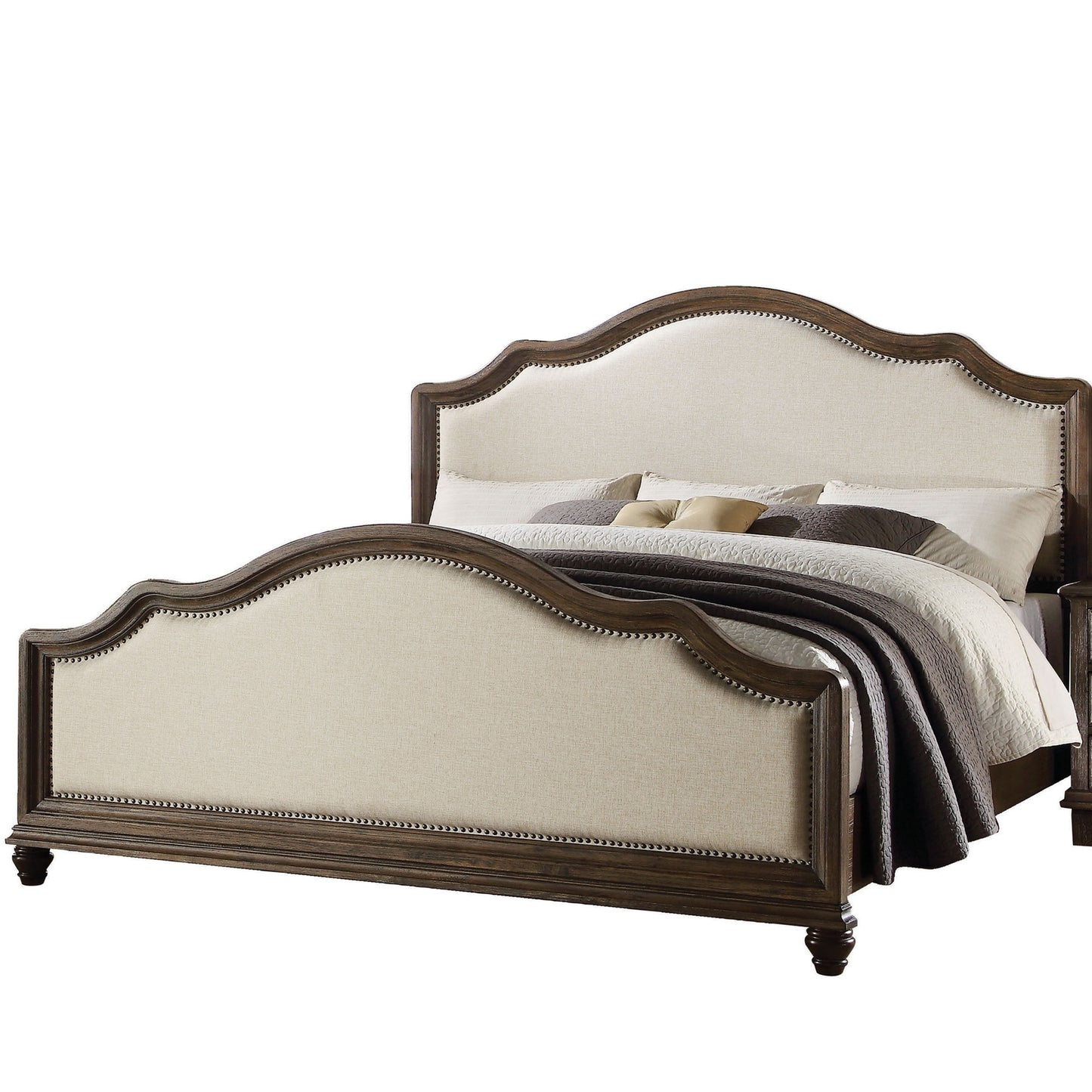 ACME Baudouin Queen Bed in Beige Linen & Weathered Oak 26110Q