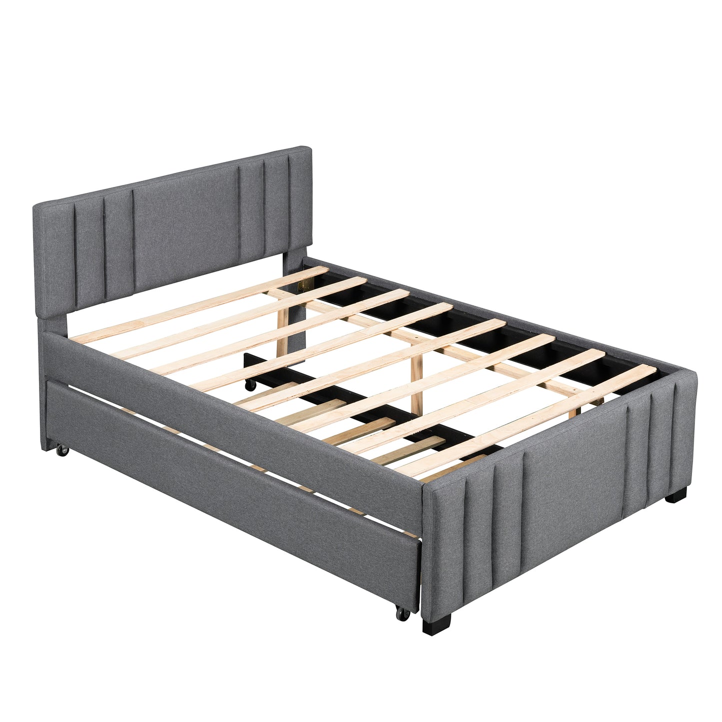 Full Upholstered Platform Bed with Trundle,Grey (OLD SKU:SM001006AAE)