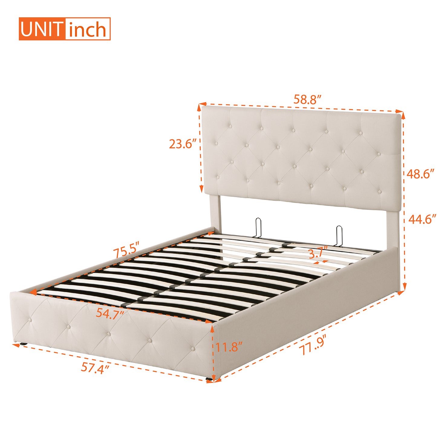 Full size Upholstered Platform bed with a Hydraulic Storage System - Beige