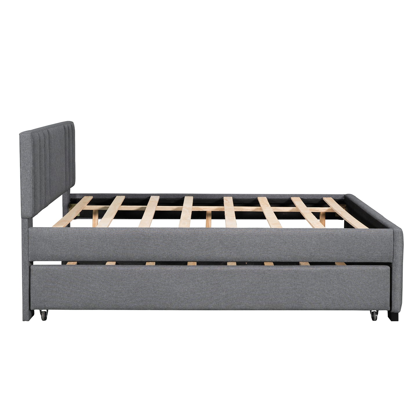 Full Upholstered Platform Bed with Trundle,Grey (OLD SKU:SM001006AAE)