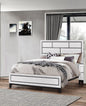 Cotemporary White Finish Full Size Panel Low-profile Bed Geometric Design Wooden Bedroom Furniture