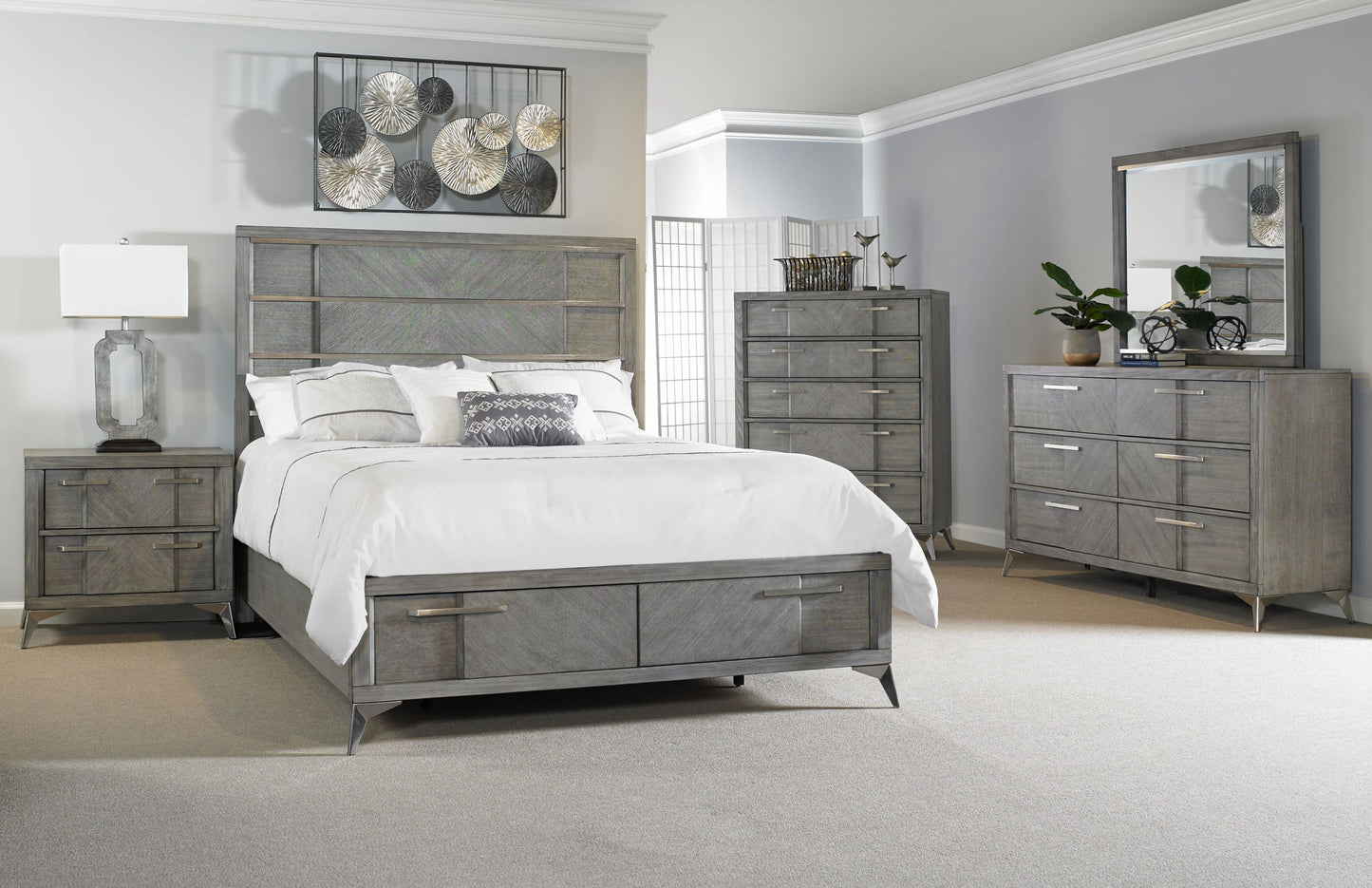 Gray Stoage Bed W/ Bookmatched Veneer