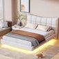 Full Size Upholstered Platform Bed with LED Lights,USB Ports and Outlets,Linen Fabric,Beige