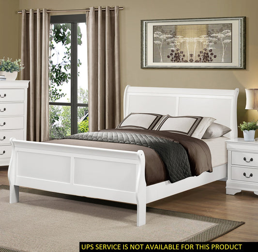 Classic Louis Philipe Style White Eastern King Size Bed 1pc Traditional Design Bedroom Furniture Sleigh Bed