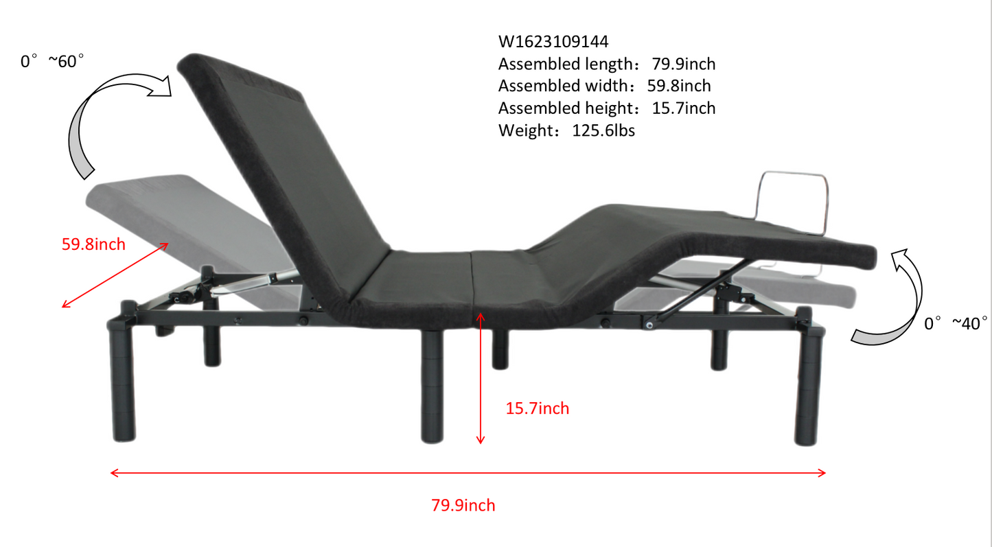 Adjustable Bed Base Electric Bed Frame with Remote Control Folding Design - Queen