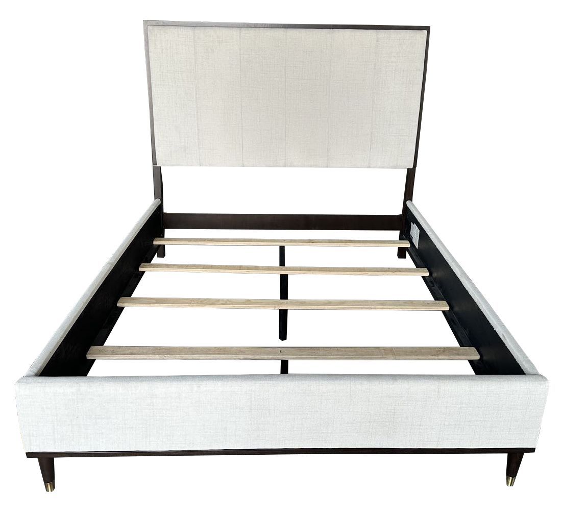 ACME Carena Queen Bed, Light Gray Fabric, White & Brown Finish BD02027Q