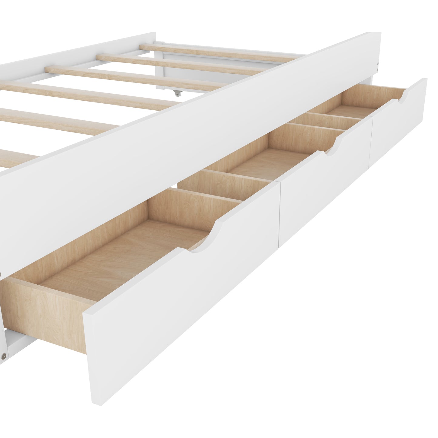 Full Size Wooden LED Platform Bed with Trundle, with Storage Headboard, with Drawers, White