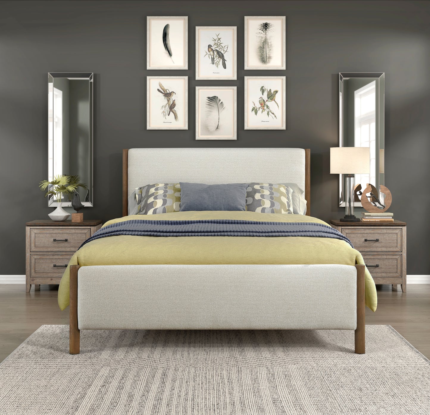 Modern Contemporary Bedroom 1pc Full Platform Bed Soft Beige Chenille Fabric Upholstered Bed Solid Wood Furniture