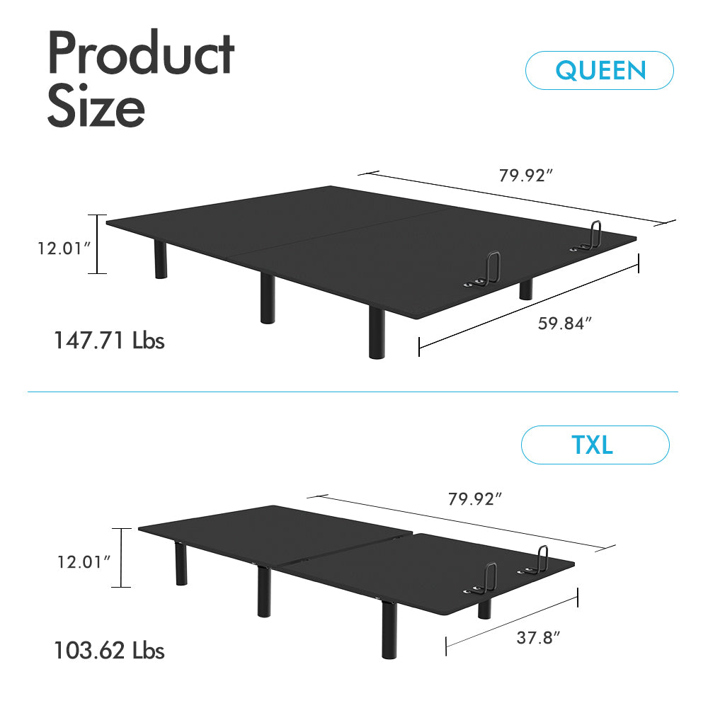 J300 Adjustable Bed Base Frame - Queen - Head and Foot Incline - Zero Gravity - Under Bed Lighting - Wireless Remote Control - TypeA - TypeC