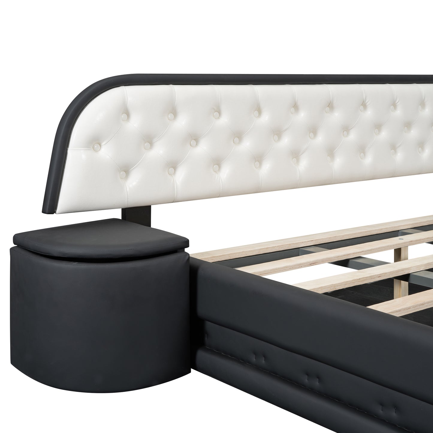 Queen Size Storage Upholstered Tufted Hydraulic Platform Bed with 2 Nightstands and USB, Black