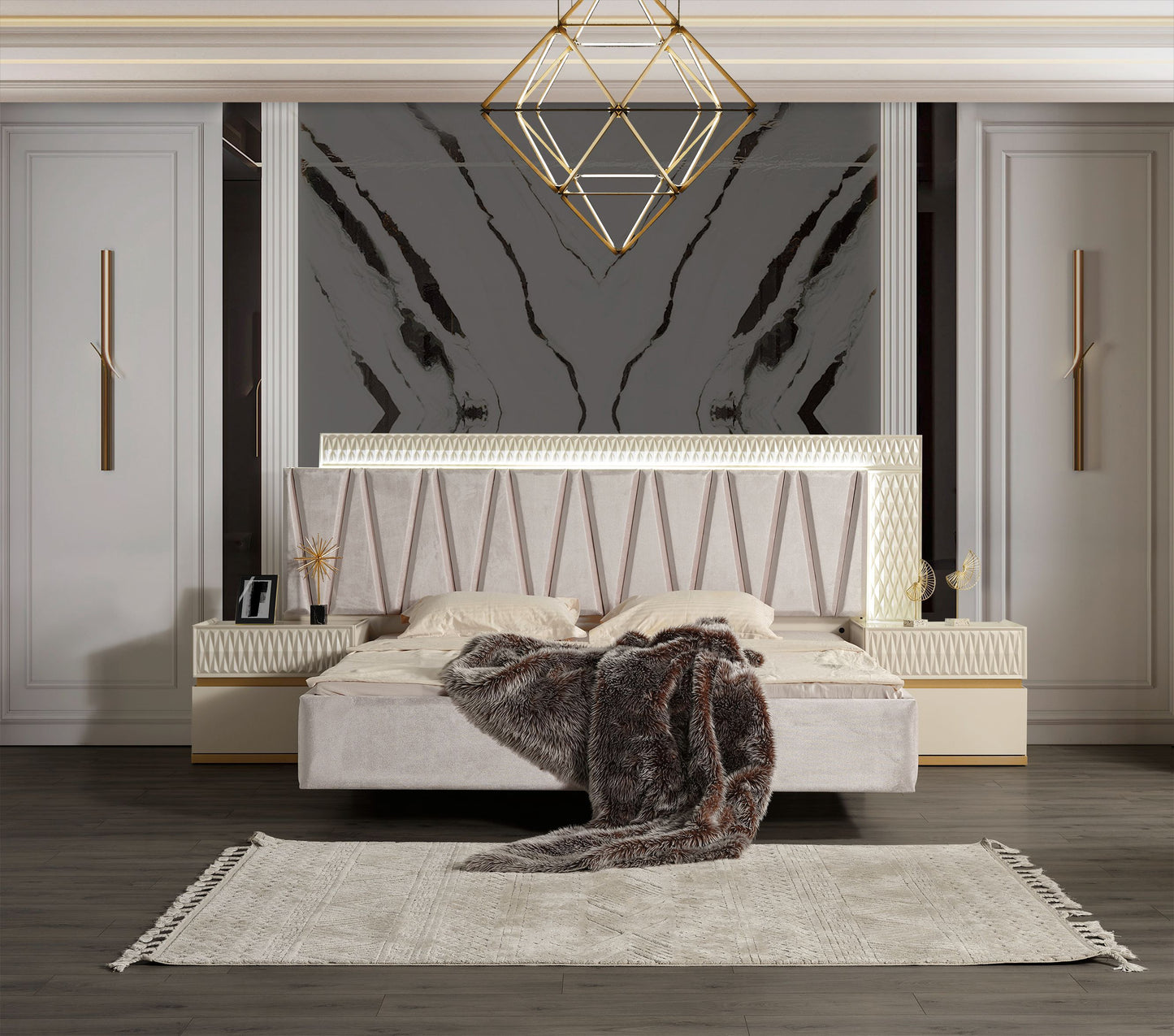 Modern Style 5 Pc Queen Bedroom Set Made with Wood in Beige