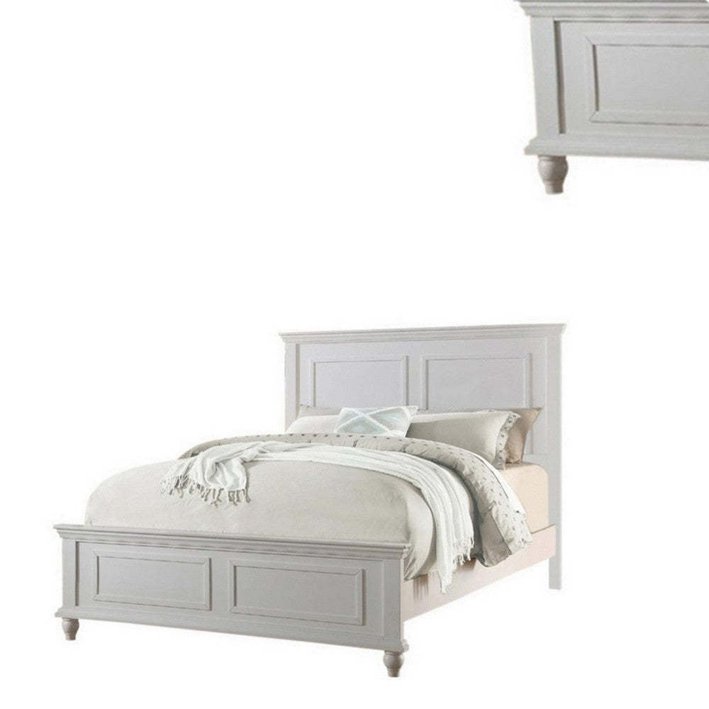 White Color Queen Size Bed Bedroom Furniture High Panel Headboard Footboard Plywood 1pc Bedframe