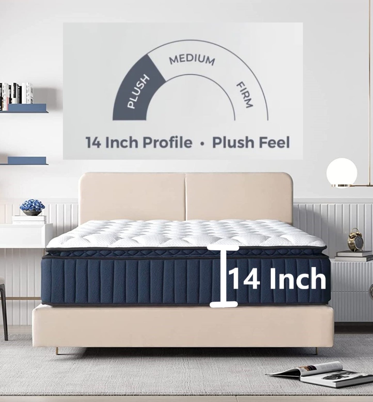 FULL SIZE- Opulence 14" Plush Pillow-Top Memory Foam Edge Support Pocket Spring Premium Hybrid Mattress